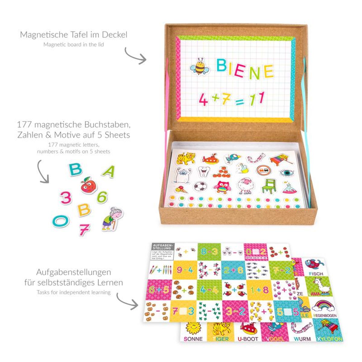 Magnet-Lernbox Buchstaben & Zahlen, 183-teilig