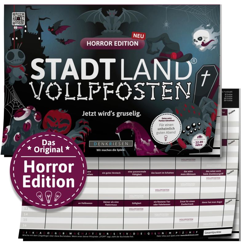Stadt Land Vollpfosten HORROR EDITION Spielblock