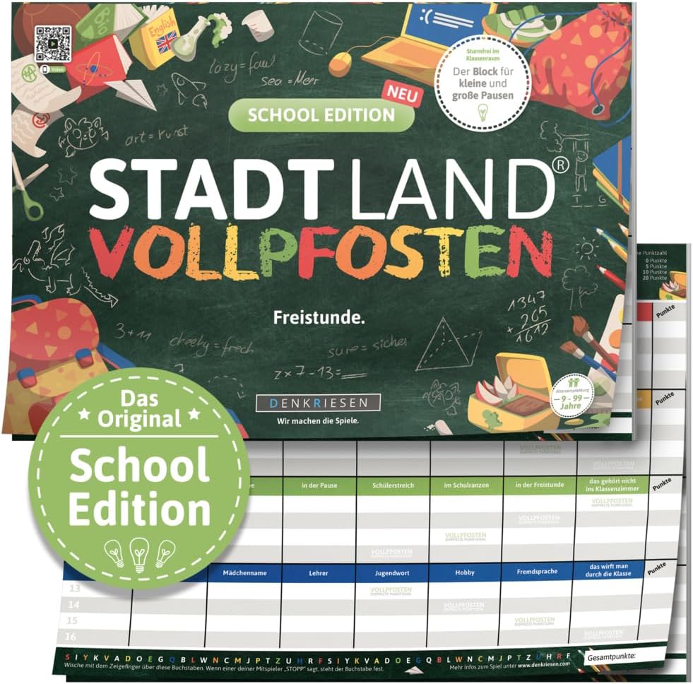 Stadt Land Vollpfosten 'Freistunde' School Edition Spielbloc