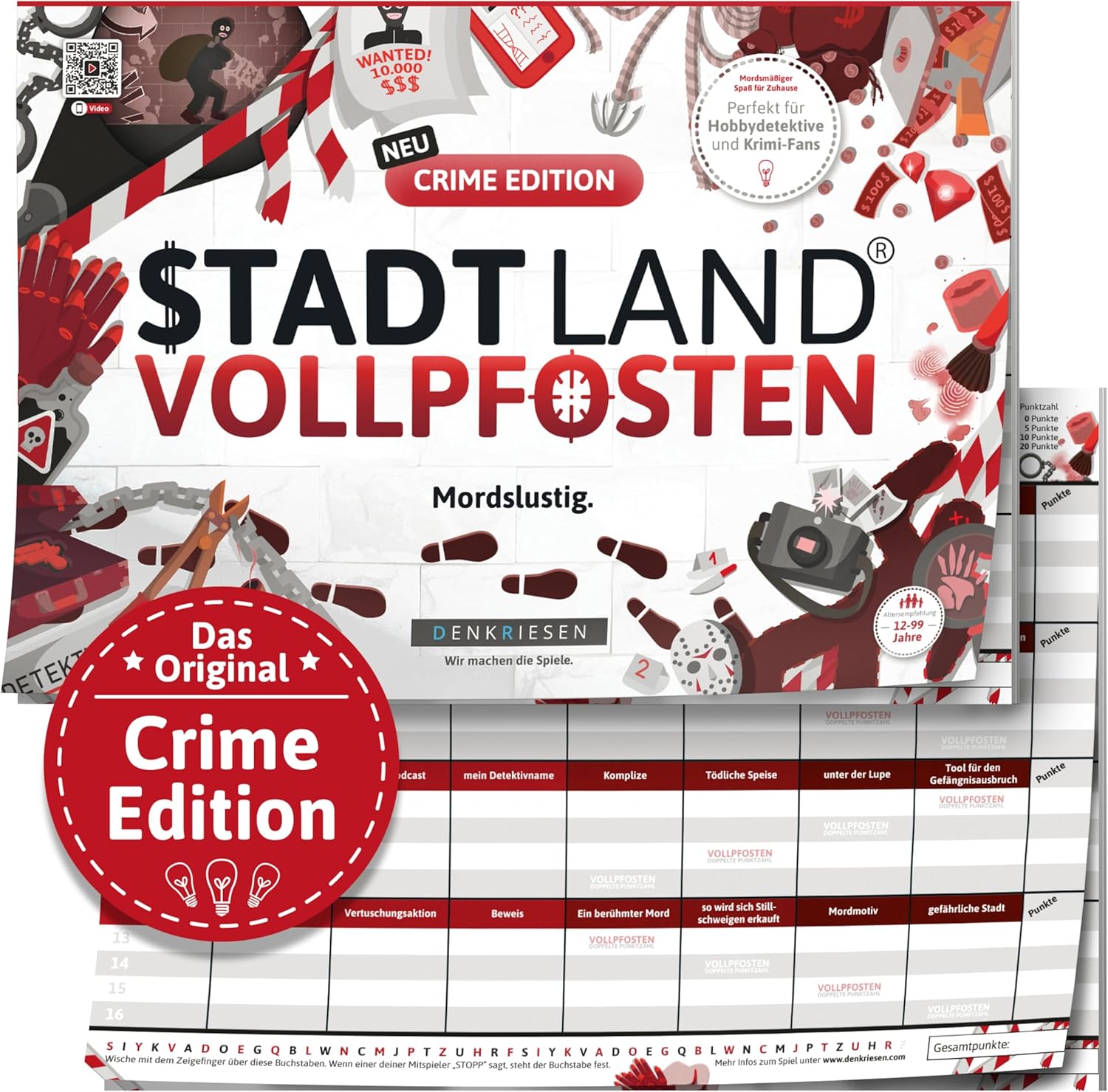 Stadt Land Vollpfosten 'Mordlustig' Crime Edition Spielblock