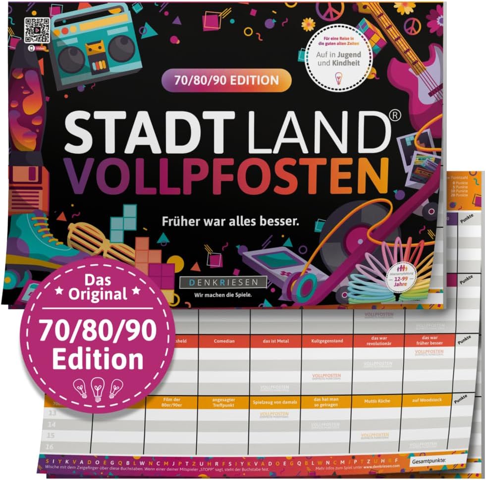 Stadt Land Vollpfosten 70/80/90 EDITION Spielblock