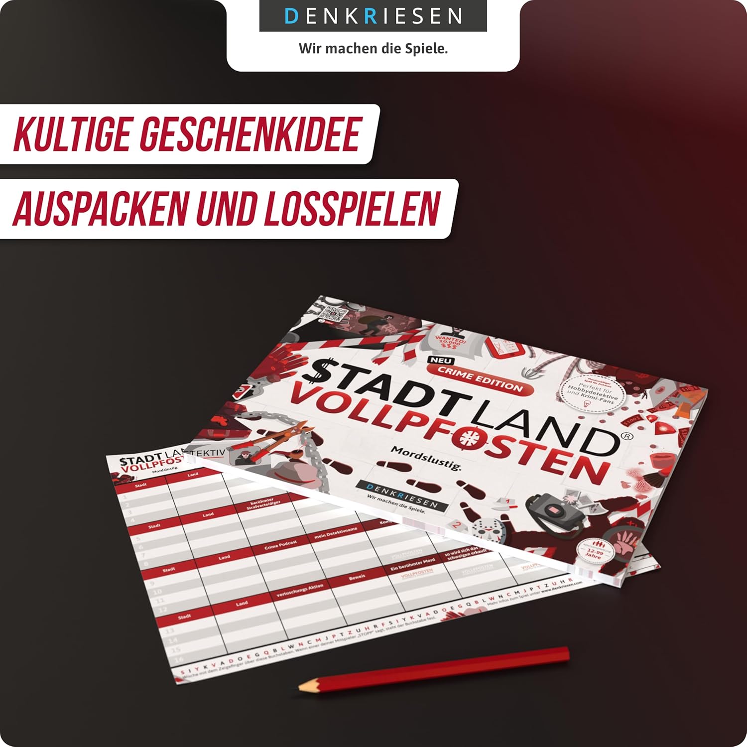 Stadt Land Vollpfosten 'Mordlustig' Crime Edition Spielblock